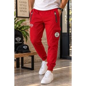 Black Bananas XL Red Cargo Jogger Pants Cotton Logo Zip Pockets Streetwear